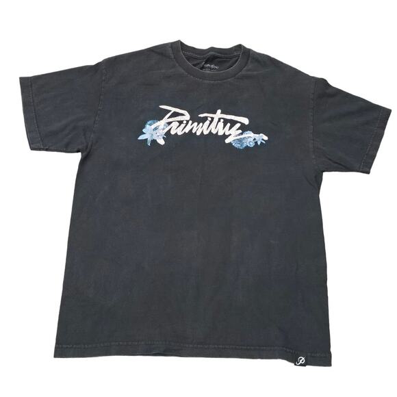 Primitive Apparel Black w. White & Blue Floral Graphic Logo Short Sleeve Shirt - Picture 1 of 6